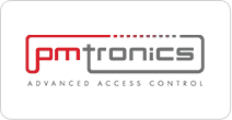 A logo of amtronics, an advanced access control system.